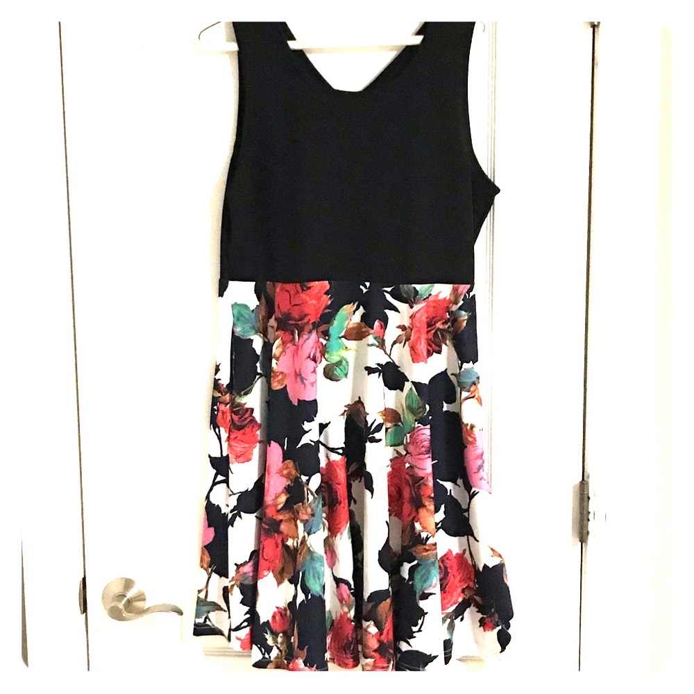Dress with black top and floral skirt
